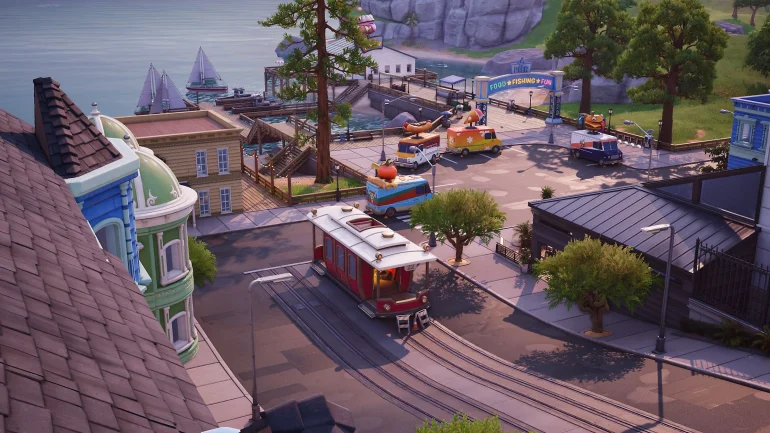 fortnite ulica tramwaj kamienice dachy